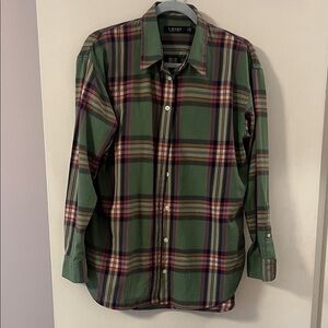 Black Label Ralph Lauren Green Plaid Cotton Button Down Shirt-Gently Used